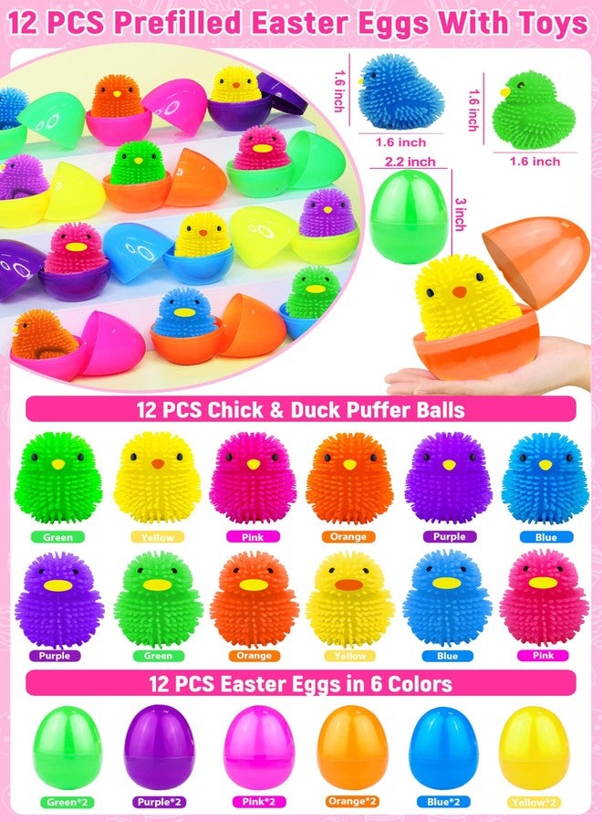 AMENON 12 Pack Prefilled Easter Eggs with Chick Duck LED Puffer Balls,Light Up Stress Relief Fidget Toys Squeeze Sensory Ball for Kids Boys Girls Easter Basket Stuffers Easter Egg Hunt Party Favor Gift - Image 2